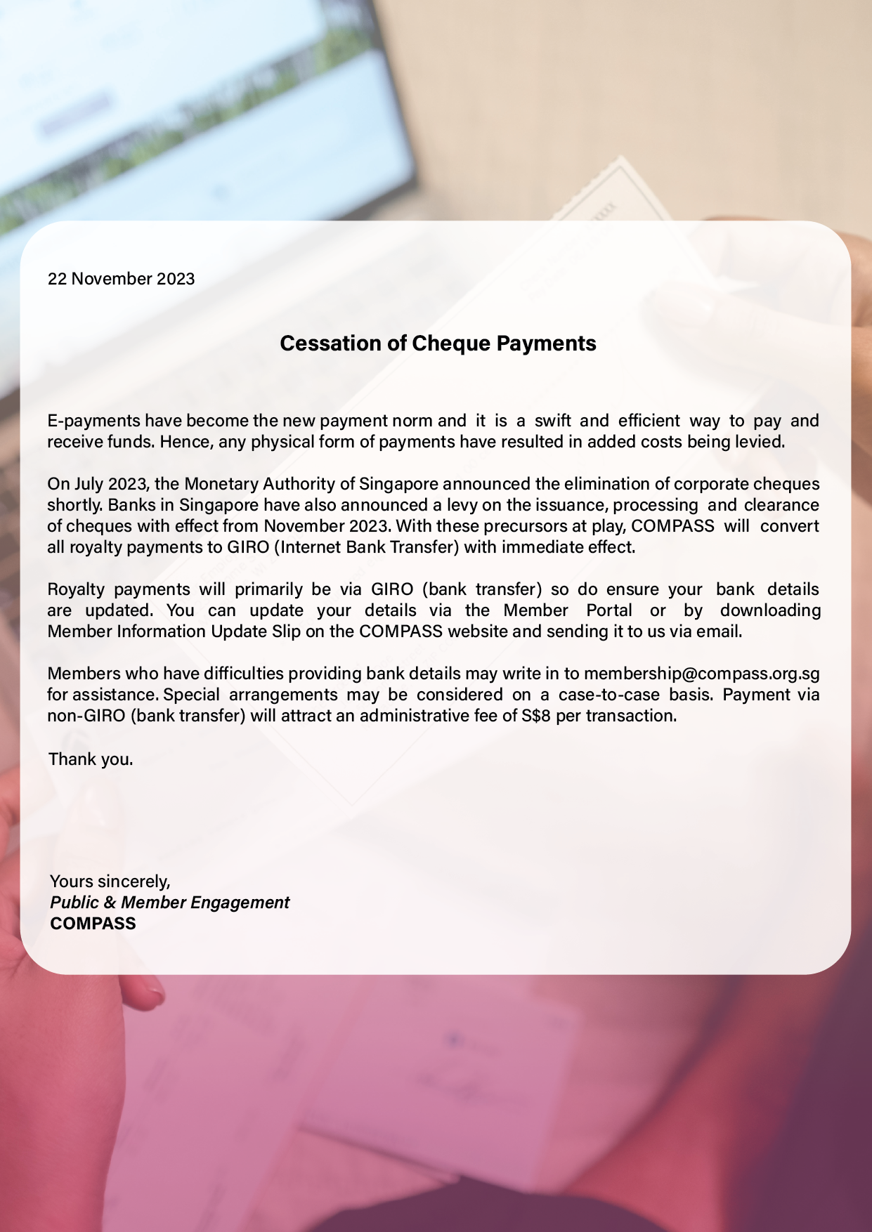 Cessation of Cheque Payments